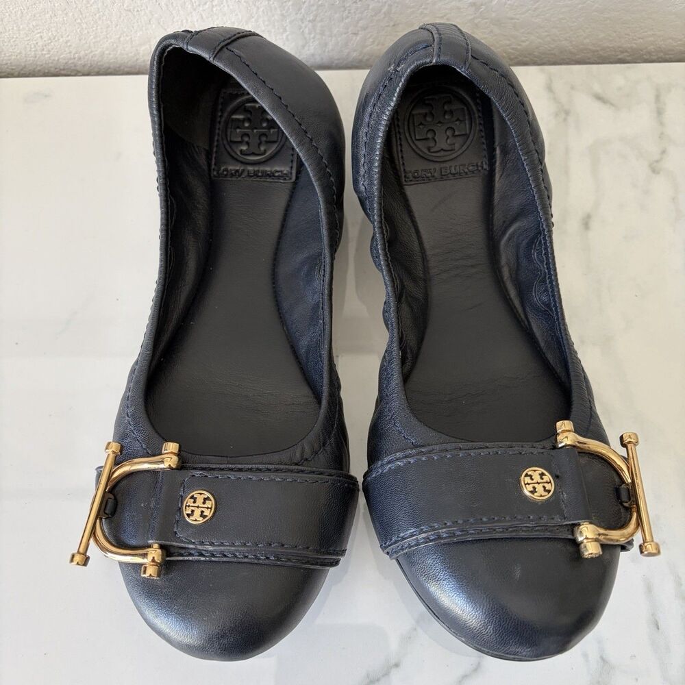 Tory Burch Noel Dark Navy leather ballet flats Size 7